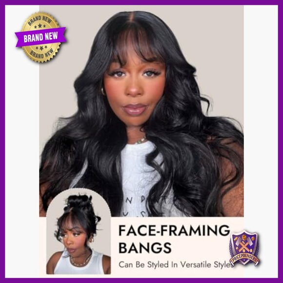 18 Inch Human Hair Wig With Bangs Body Wave 5x5 Lace Closure Glueless